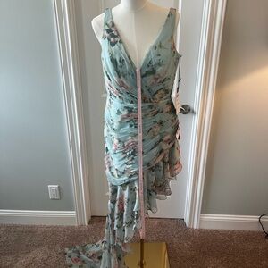 Mac Duggal Green Asymmetrical Ruffled Wrap Dress